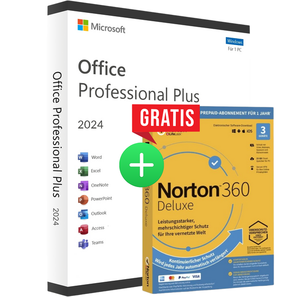 Microsoft Office 2024 Professional Plus + gratis Norton 360 Deluxe