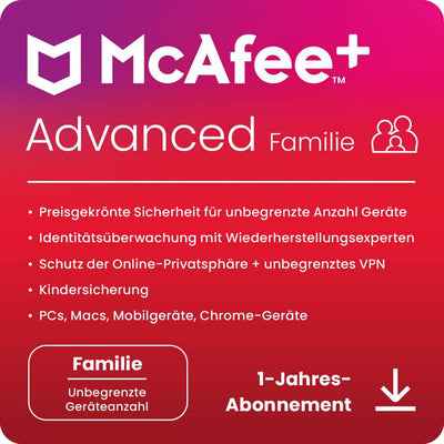 McAfee+ ADVANCED Family Security - Unbegrenzte Geräteanzahl / 1 Jahr