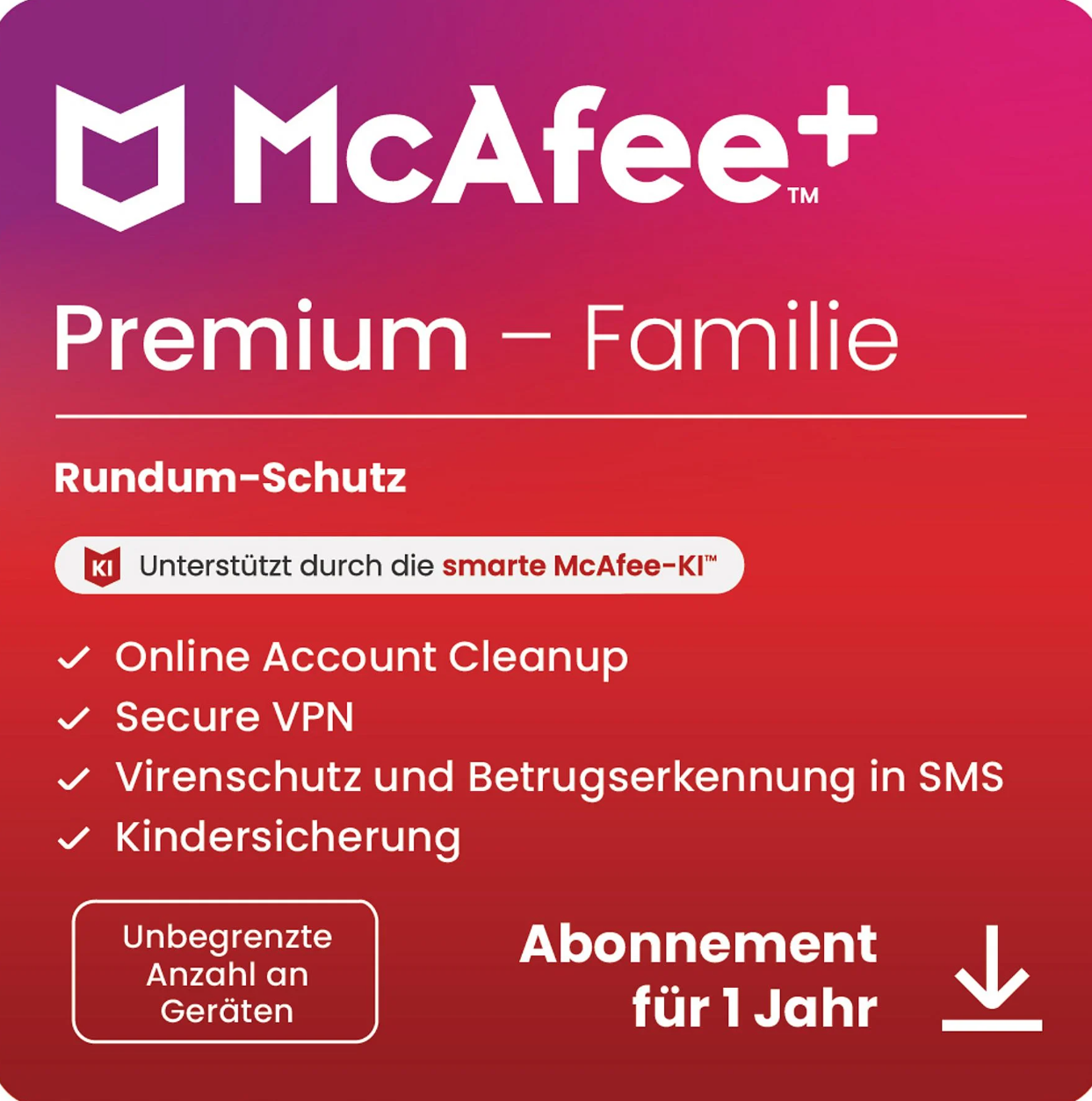 McAfee+ Premium Familie 2025 – Sicherheit für alle Geräte der Familie

