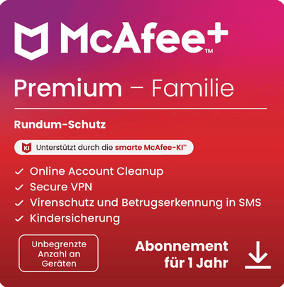 McAfee+ Premium Familie 2025 – Sicherheit für alle Geräte der Familie

