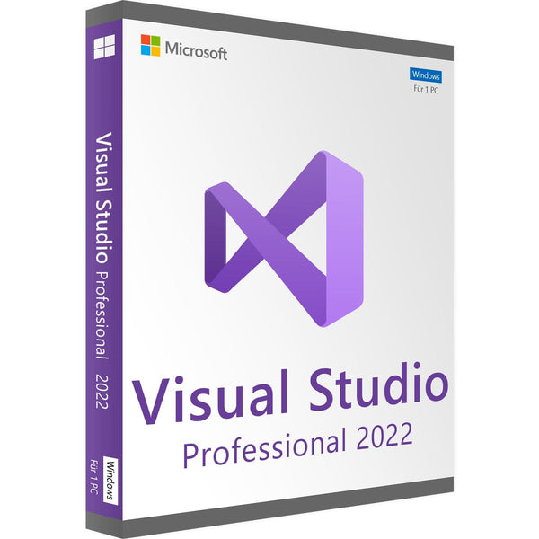 Microsoft Visual Studio 2022 Professional software box featuring the Softdino logo and a modern design layout.
