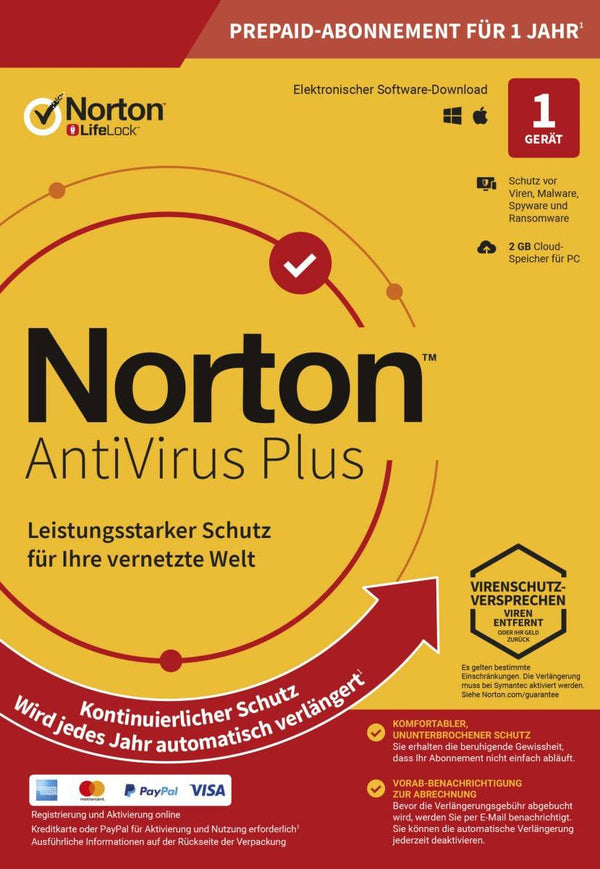 Norton AntiVirus Plus 2025 – Echtzeitschutz für PC & Mac gegen Viren und Cyber-Bedrohungen.