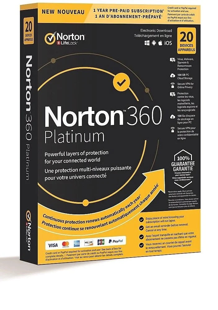 Norton 360 Platinum 2025 – Hochwertiger Schutz gegen Viren, Malware und Cyber-Bedrohungen für PC, Mac 