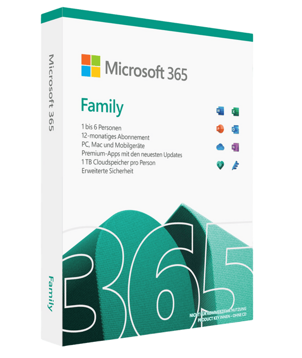 Microsoft 365 Family – Jahresabo für bis zu 6 Benutzer, kompatibel mit PC, Mac & Mobile, inklusive Office-Apps und Cloud-Speicher


