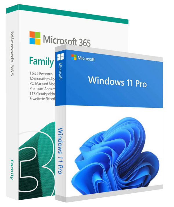 Microsoft Office 365 Family + Windows 11 Pro – Kombipaket mit Office für 6 Nutzer & leistungsstarkem Betriebssystem, digitale Vollversion